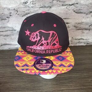 California‎ Republic Cali Bear Pink Southwestern On Black Snapback Baseball Hat
